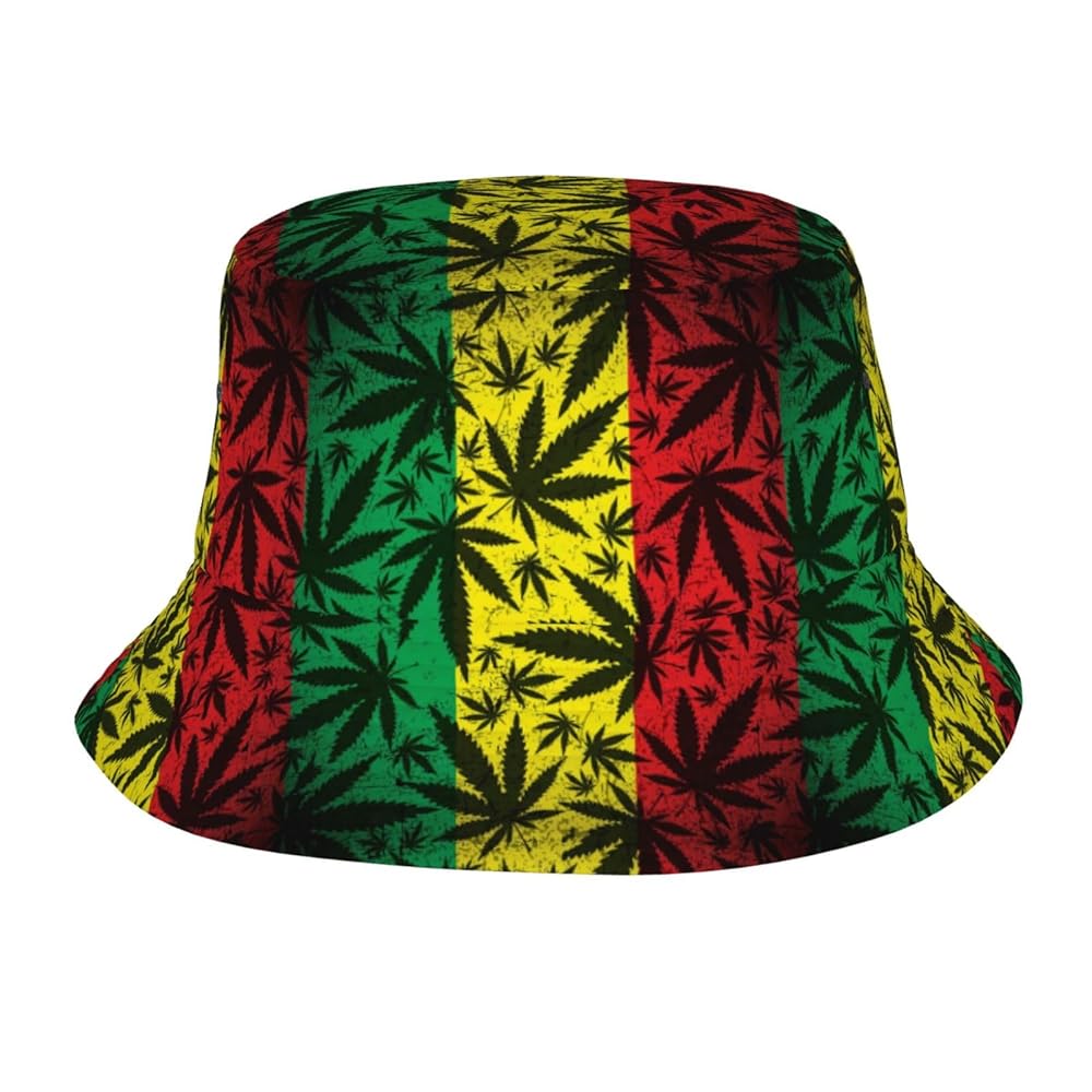 ixygoiv Jamaica Reggae Rasta Marijuana Leaf Weed Bucket Hat